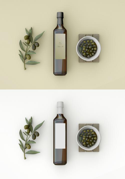 Olive Oil Bottle with Olives Mockup - 442175945