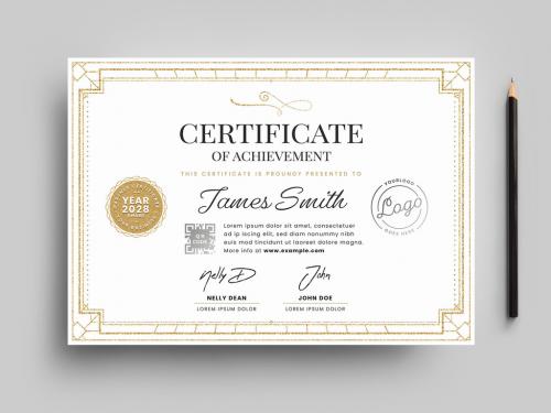 Classic Certificate Art Deco Style Gold Landscape Frame for Photoshop - 442380677