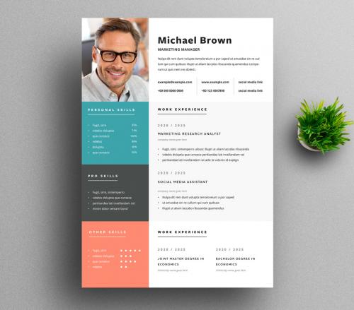 Clean Resume Layout with three Colour Accent - 442385182