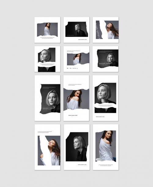 Minimal Social Post Layouts with Torn Paper Effect - 442385192