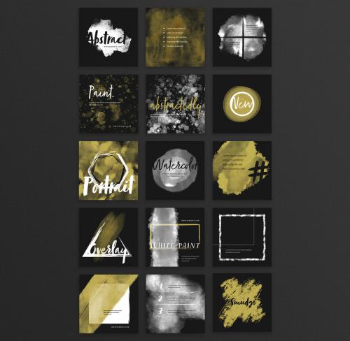 Abstract Gold and Dark Social Media Layouts with Brush Stroke Elements - 442385194