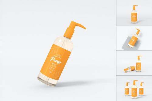 Transparent Cosmetic Pump Bottle Packaging Mockups