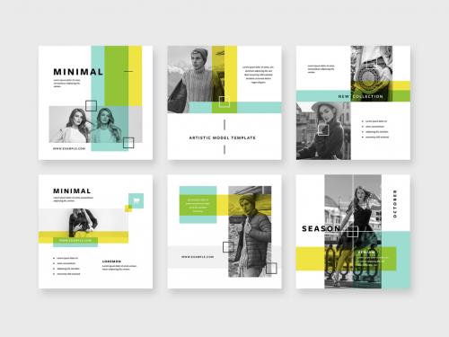 Trendy Social Square Layouts with Yellow Accent - 442385199