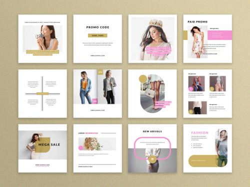 Minimal Square Social Layouts with Gold and Pink Accent - 442385202