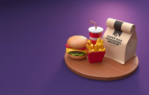 Cartoon Fast Food Bag Mockup