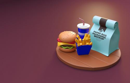 Cartoon Fast Food Bag Mockup