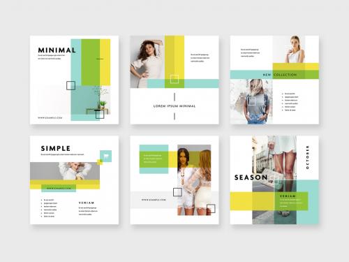 Social Square Layouts with Green and Yellow Accent - 442392468