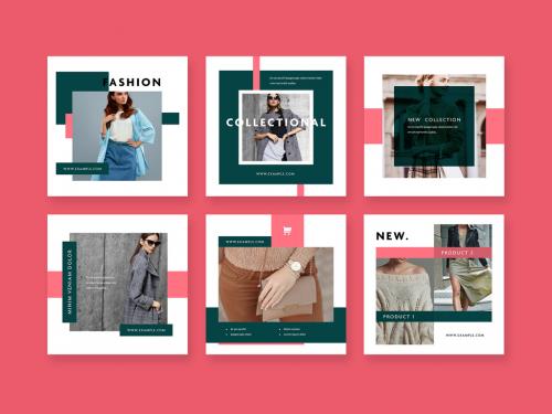 Square Social Layouts with Red and Green Accent - 442392477