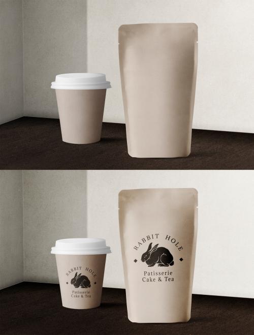 Food Packaging Mockup with Paper Cup and Pouch - 442400498
