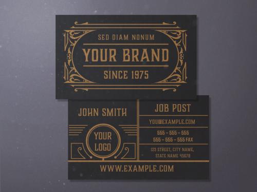 Vintage Business Card Layout with Ornaments  - 442406745