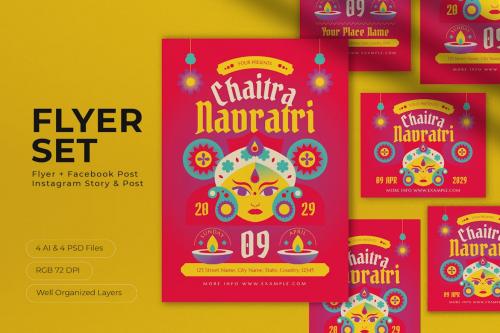 Pink Playful Chaitra Navratri Flyer Set