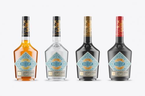 Set 4 Liquor Bottles Mockup