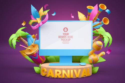 Computer screen with Carnival ornaments Mockup