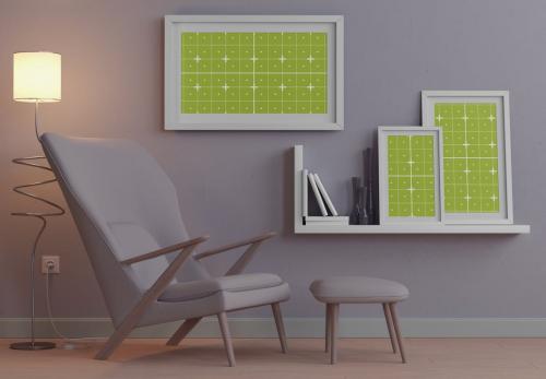Scene with Set of 3 Frames and Laptop Mockup