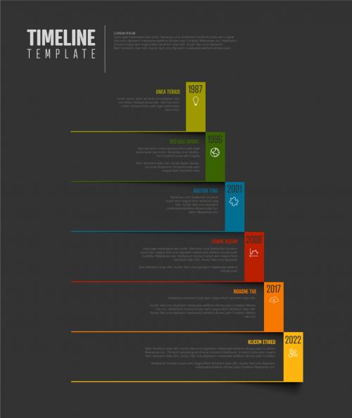 Dark Infographic Timeline Template with Paper Block Steps - 442423004