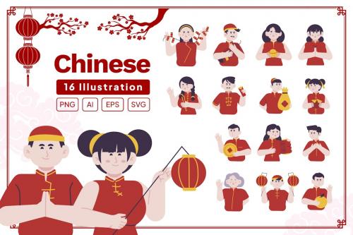Cute Cartoon Chinese New Year Character Set