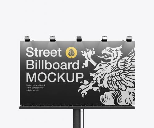 Road Billboard with Lights Mockup