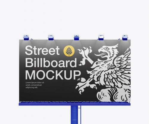 Road Billboard with Lights Mockup