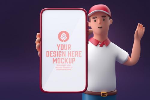 Deliveryman with Smartphone Mockup