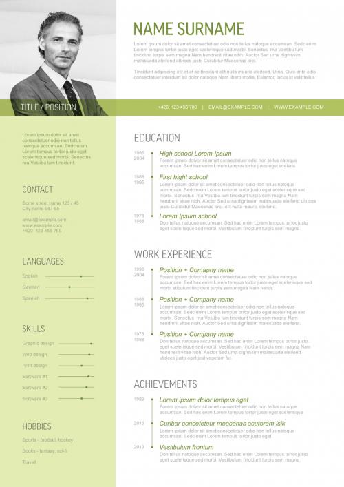 Minimalist Resume CV Layout with Photo and Green Accents - 442423033