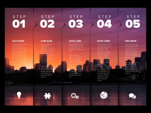Five Steps Progress Page Layout with Big Photo Placeholder - 442423049
