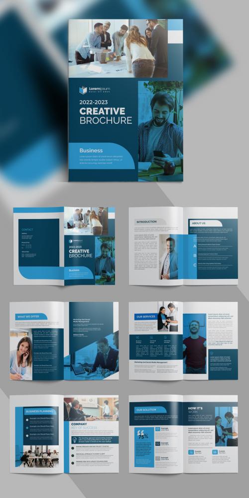 Blue Corporate Brochure Layout with Vector Accents - 442424086