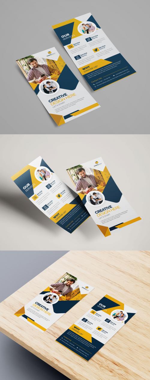 Flyer Layout with Yellow Vector Accents - 442424093