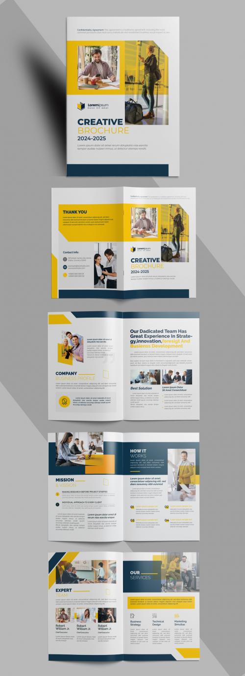 Yellow Corporate Business Brochure Layout with Vector Accents - 442424094