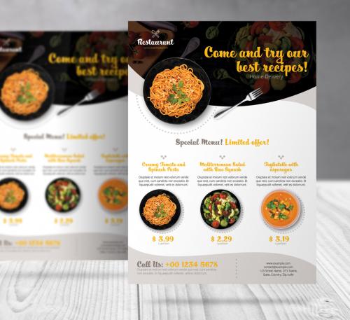 Food Delivery Flyer for Restaurant with Brown and Orange Accents - 442558817