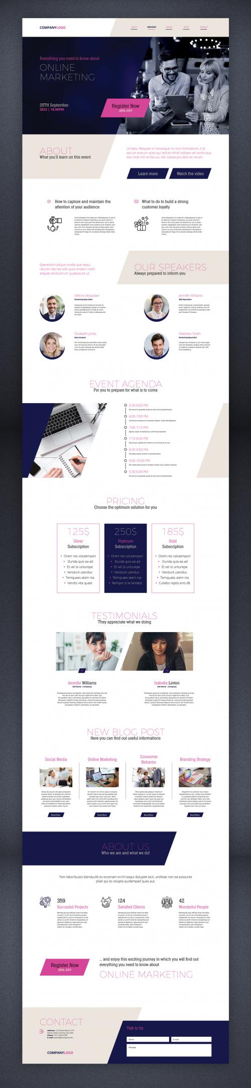 Online Event Landing Page with Blue and Pink Accents - 442558820