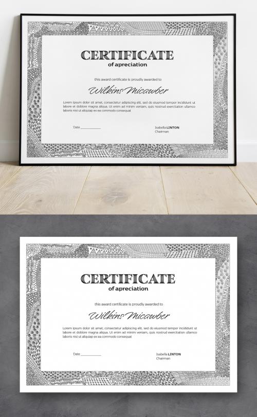 Certificate Template with Hand Drawn Elements  - 442558822