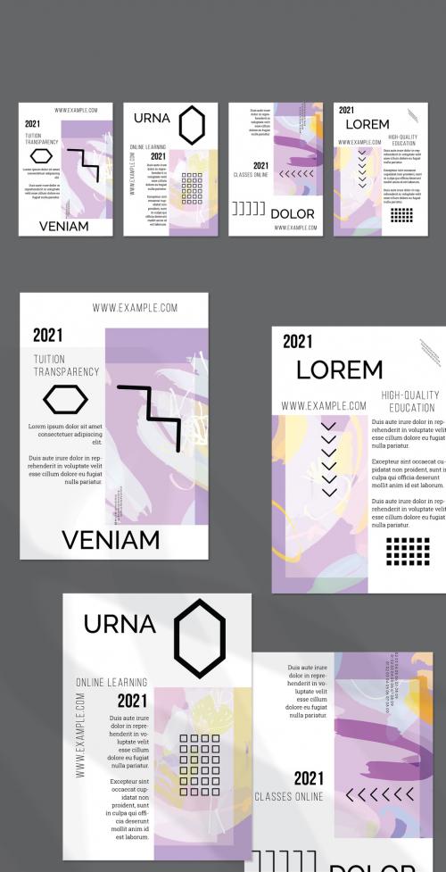 Flyer Layout with Geometric Shapes and Abstract Bright Rectangle on White - 442563878