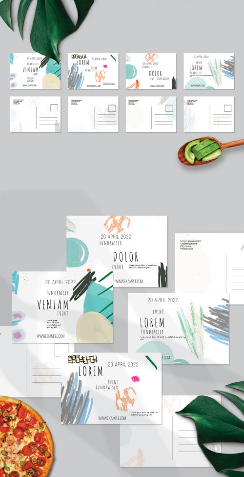 Postcard Layouts with Bright Abstract Strokes for Universal Fundraiser Event - 442563912