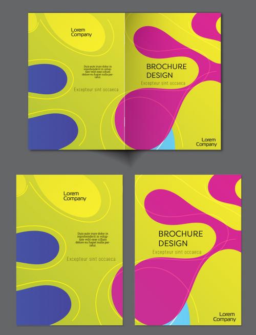 Brochure Cover Layout with Abstract Gradient Wavy Shapes and Lines - 442563926