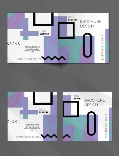 Brochure Cover Layout Set Geometric Shapes and Abstract Bright Rectangles on White - 442563936