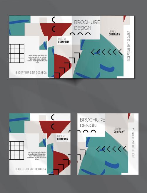 Brochure Cover Layout Set Geometric Shapes and Abstract Bright Rectangles on White - 442563981