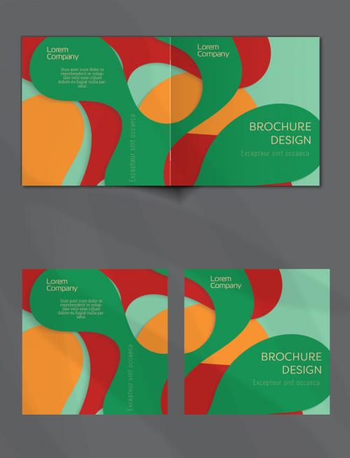 Brochure Cover Layout with Paper Cut Wavy Overlapping Shapes - 442564030
