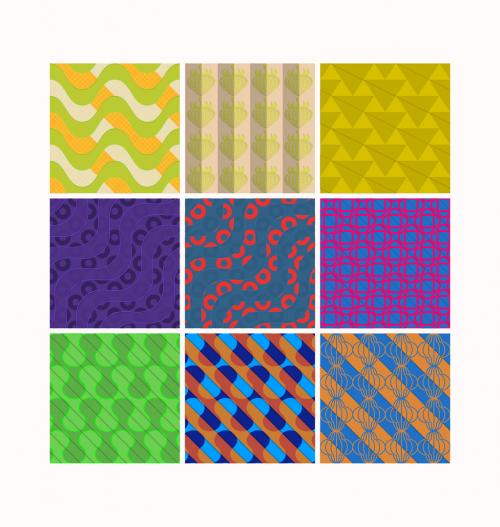 Seamless Pattern Set with Retro Colored Geometric Shapes and 3D Shadow Effect - 442564043