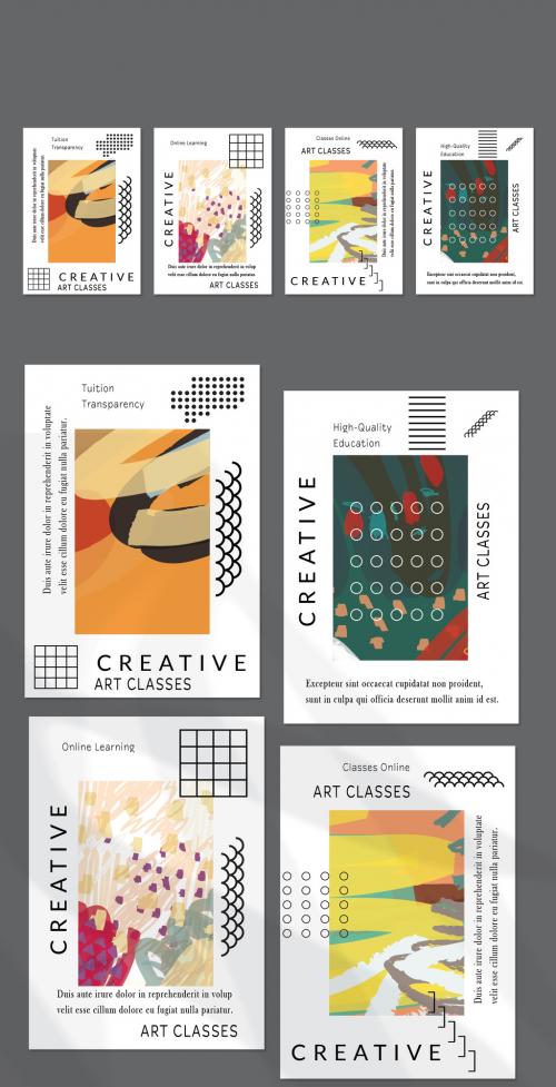 Flyer Layout with Black Geometric Shapes and Abstract Bright Rectangle on White - 442564085