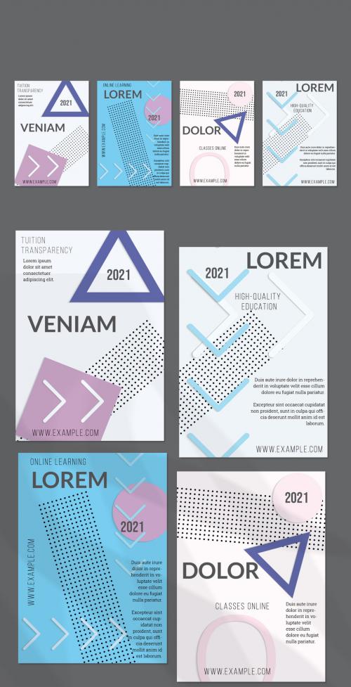 Flyer Layout with Paper Cut Layered Simple Geometric Shapes - 442564088