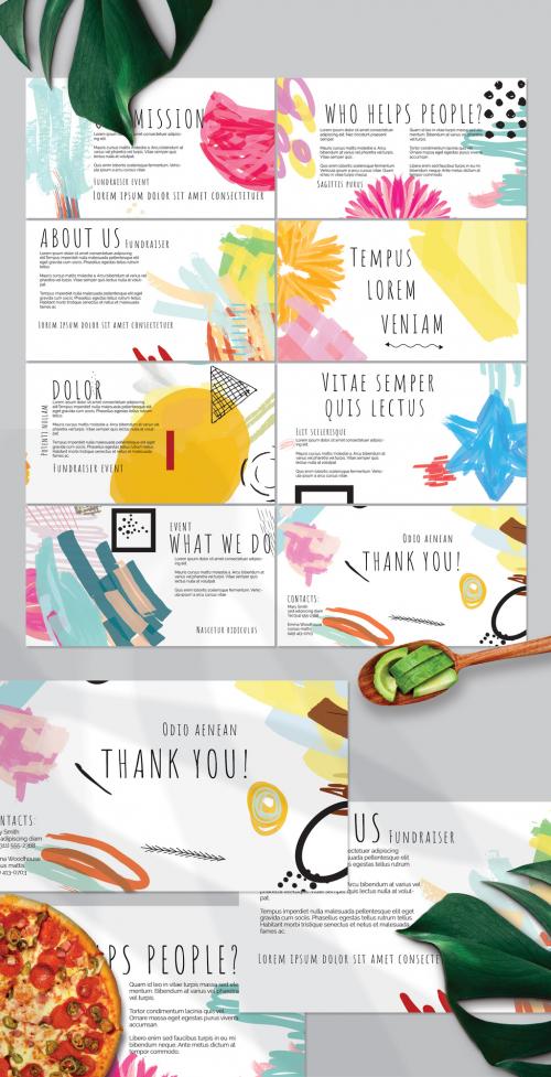 Presentation Deck Layout with Bright Abstract Strokes for Universal Fundraiser Event - 442564090