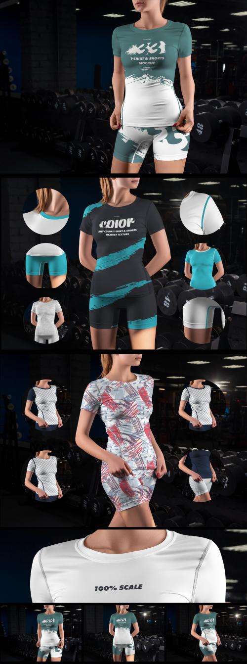 3 Sports Mockups of T-Shirt and Shorts in the Gym - 442595757