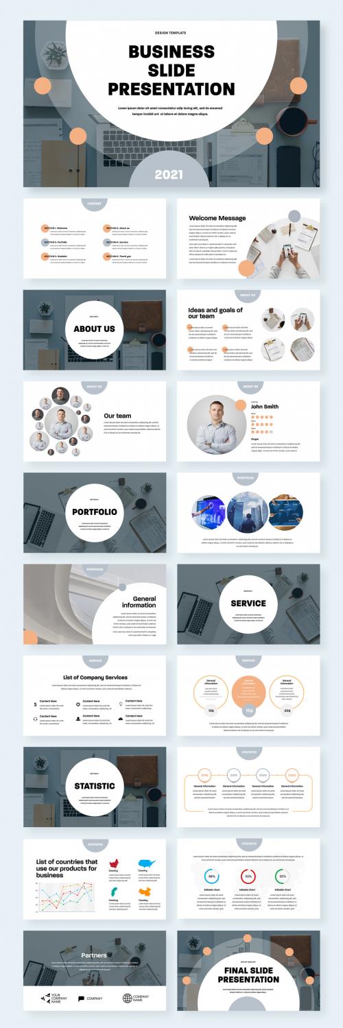 Modern Business Presentation Layout with Hexagon Elements - 442595760