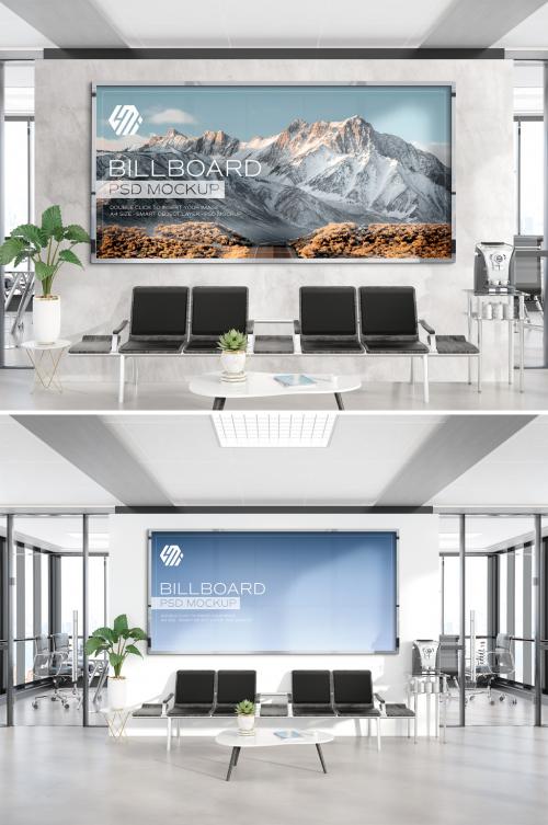 Panoramic Frame Hanging on Office Wall Mockup - 442599734