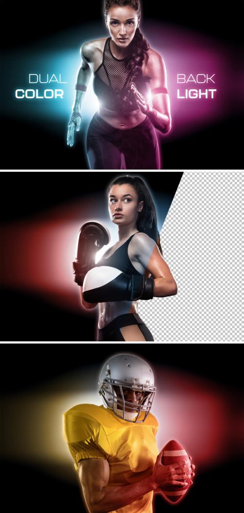 Dual Backlight Photo Effect Mockup with Two Glowing Color  - 442599760