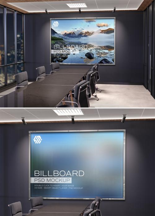 Frame Mockup Hanging on Office Meeting Room Wall - 442599764