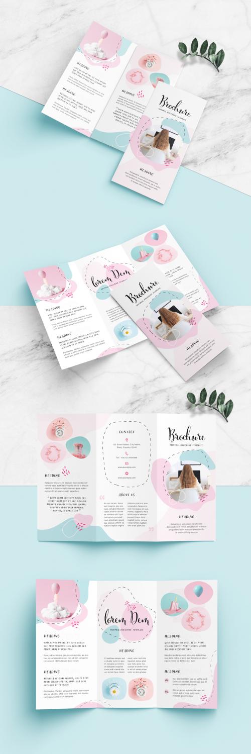 Minimal Brochure Layout with Green and Pink Accents - 442608389