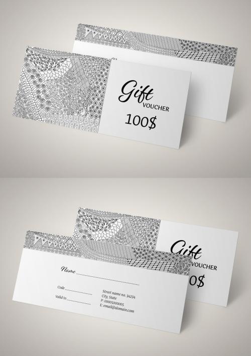 Voucher Template with Hand Drawn Gray Elements  - 442796518