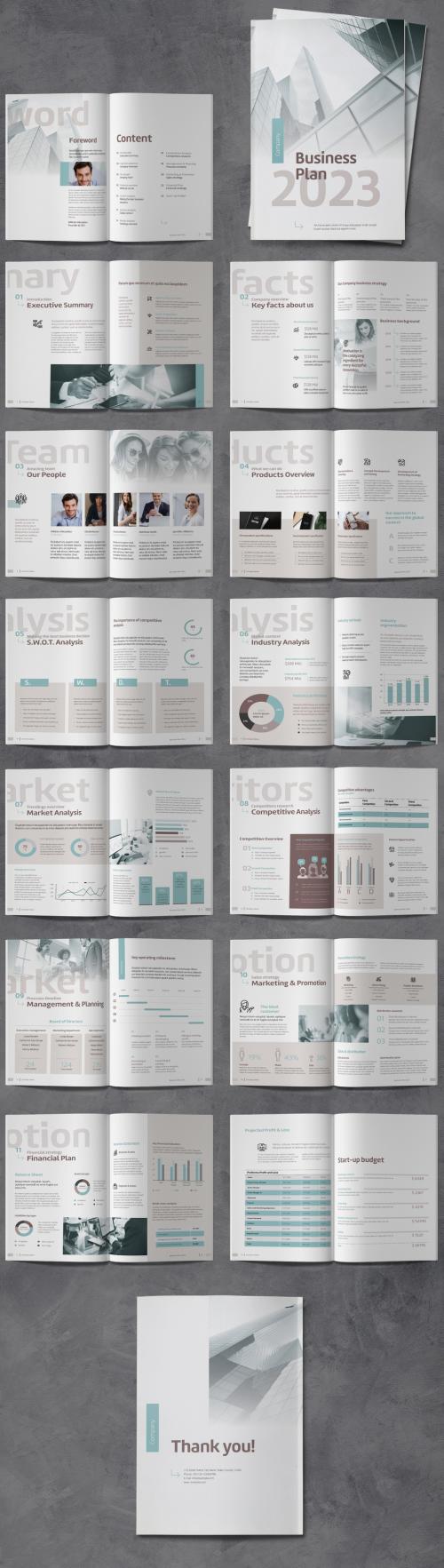 Business Plan Brochure with Brown and Blue Accents - 442796520