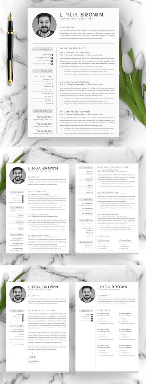 Black Minimal Resume Layout with Cover Letter - 442804135